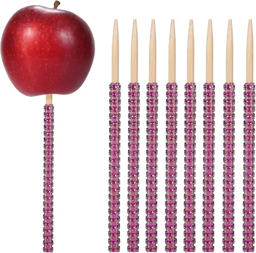 Vista 5 de Palitos de manzana de bambú con diamantes de imitación negros de 6 pulgadas para tartas pop, chocolate, caramelo, manzana, pinchos de bufé