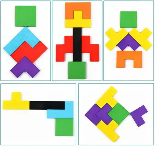 Vista 7 de AUKEXIY 2 Pack Wooden Russian Blocks Puzzle & Hexagon Puzzles for Kids & Adults, Wooden Block Puzzle Intelligence Brain Teasers Toy Logic Game STEM