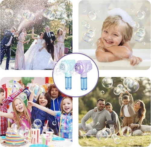 Vista 6 de Pistolas automáticas de burbujas con luz, 2 máquinas de burbujas de alto rendimiento con solución de burbujas y concentrado de burbujas, juguetes