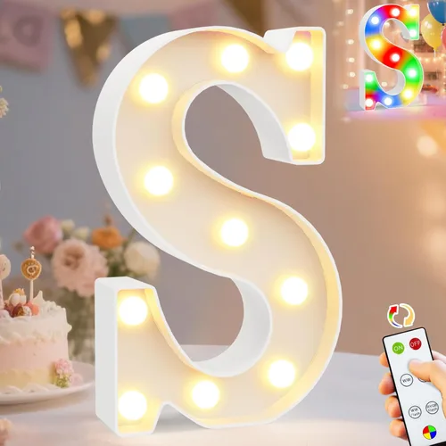 Vista 44 de Pooqla Letrero con luces LED de marquesina, letra del alfabeto iluminada para decoración del hogar, fiesta, boda, N