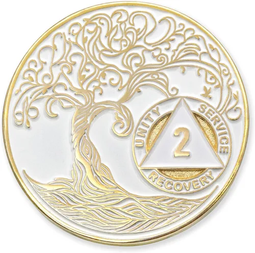 Vista 162 de 1 año Sobriety Mint Twisted Tree of Life Medallón de recuperación AA chapado en oro, chip/ficha - negro