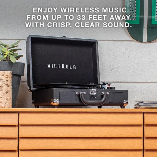 Vista 5 de Victrola Journey Tocadiscos Portátil Bluetooth Tipo Maleta - con Altavoces Integrados, Tocadiscos de Vinilo de 3 Velocidades, Salida RCA, Conector