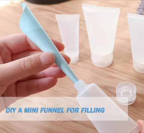 Vista 5 de 24 tubos blandos vacíos de plástico transparente rellenables de 1.0 fl oz/1.7 oz con tapa abatible, botella de loción, embalaje de muestra de viaje