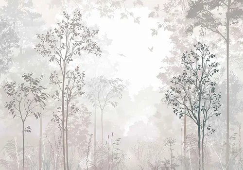 Vista 3 de Jdayda Mural de papel tapiz de bosque brumoso, mural de pared grande de bosque vintage para sala de estar, dormitorio, baño (no autoadhesivo)