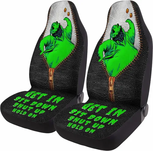 Vista 44 de GENANY Horror Nightmare Skellington - 2 fundas de asiento delantero para automóvil, camión, SUV, regalos de Navidad, funda de asiento de cubo