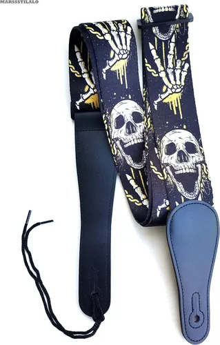 Vista 7 de Correas de guitarra clásica profesional de 2 pulgadas Cool Skull Impreso Polyster Soft Electric Bass Strap (amarillo), Amarillo