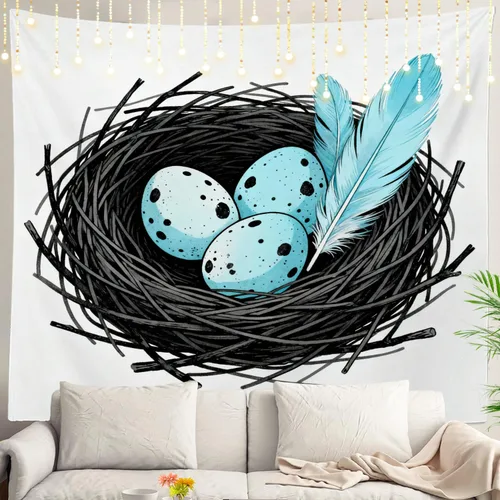Vista 41 de Shrahala Flowers Beautiful Tropical Camomile Wall Tapestry, Colorful Humming Bird Wall Hanging Large Tapestry Decoration Polyester Fiber White Hem