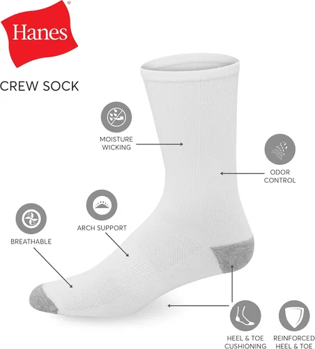 Vista 2 de Hanes mens Men's Socks, X-temp Lightweight Socks, Crew and Ankle, 12-pack