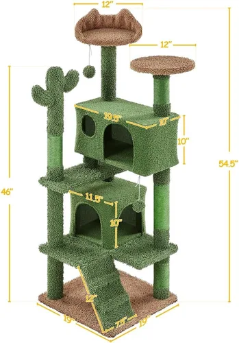 Vista 7 de Yaheetech Árbol para Gatos con Forma de Cactus, Torre de 54.5 Pulgadas con Rampa, Percha con Forma de Orejas de Animal, Postes Rascadores