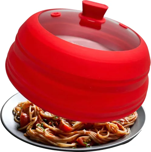 Vista 10 de Cubierta plegable para salpicaduras de microondas, tapa de microondas plegable de silicona de vidrio para alimentos, protector de salpicaduras