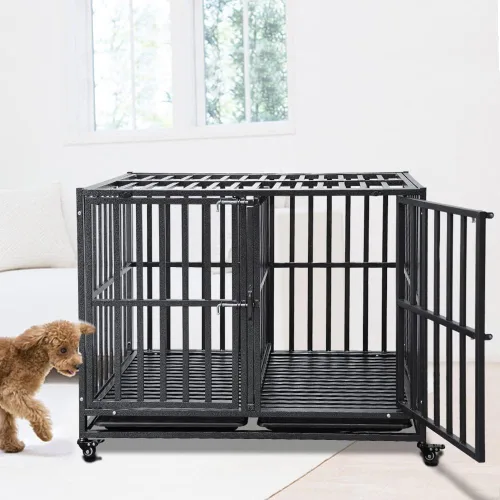 Vista 7 de SMONTER Jaulas apilables para perros con divisor, jaula resistente para perros y perrera para 2 perros pequeños o medianos
