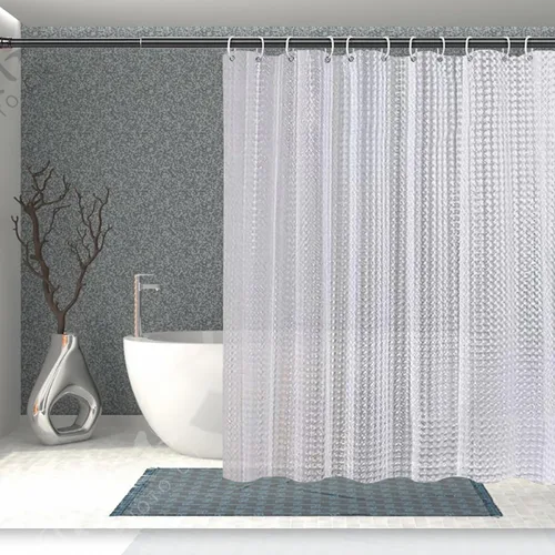 Vista 19 de Forro de cortina de ducha EVA azul, forro de ducha cubo de agua 3D 5G con 12 ojales de metal a prueba de óxido e imanes con peso, impermeable