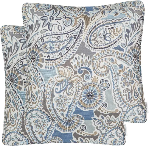 Vista 11 de Mika Home Paquete de 2 Fundas de Almohadas Decorativas Fundas de Cojines, Patrón Paisley, 18X18 Pulgadas, Azul Marrón Crema Multicolor