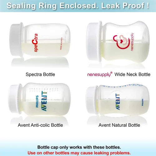 Vista 5 de Nenesupply Tapas para botellas de viaje, compatibles con botellas Nenesupply, botellas Spectra, botellas de Avent de boca ancha, tapa de una pieza