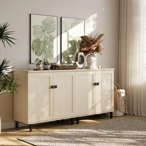 Vista 14 de FENSULN Gabinete de aparador de buffet multifuncional de casa de campo Moderna con estantes ajustables para cocina, barra de café, sala de estar