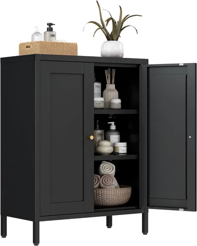 Vista 8 de Vitrina Pequeña con Puertas de Vidrio, Gabinetes de Almacenamiento de Metal Poco Profundos de 12", Gabinete de Librero Corto con Dos Puertas Dos
