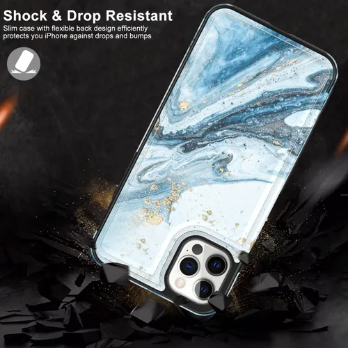 Vista 5 de LETO Funda para iPhone 14 Pro Max, funda de piel tipo cartera con tapa y diseños de moda para niñas y mujeres, ranuras para tarjetas, función atril