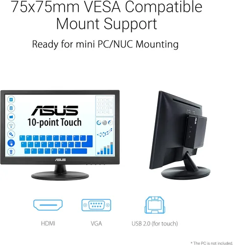 Vista 4 de ASUS Monitor táctil 1080P de 15.6 pulgadas (VT169HE) - Full HD, pantalla táctil de 10 puntos, IPS, amplio ángulo de visión, sin marco, cuidado