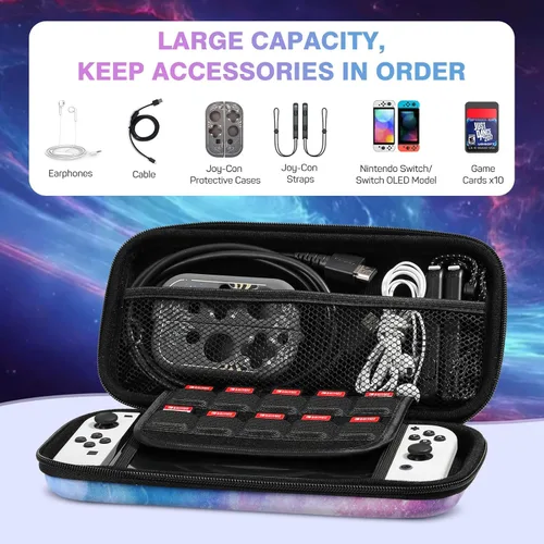 Vista 3 de MoKo Funda de transporte para Nintendo Switch y nueva consola Switch OLED, funda de transporte portátil de viaje con 10 ranuras para tarjetas