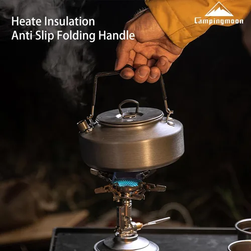 Vista 4 de Campingmoon - Hervidor de té portátil para campamento, café, tetera, caldera de agua de aluminio ligera para mochileros, picnic, pesca, 0.8 L