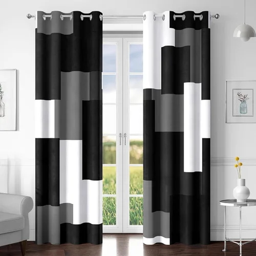 Vista 65 de Tyrot Avocado Green 100% Blackout Curtains for Bedroom 63 inch Long 2 Panels Set White Modern Abstract Geometric Black Out Curtains Insulated Room