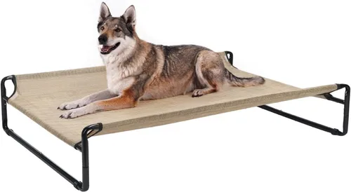 Vista 2 de Elevated Dog Bed, X-Large Cooling Cot for Large Dogs, Raised Pet Bed with Washable Mesh, Outdoor Indoor Use, Heavy Duty Steel Frame, Beige Coffee