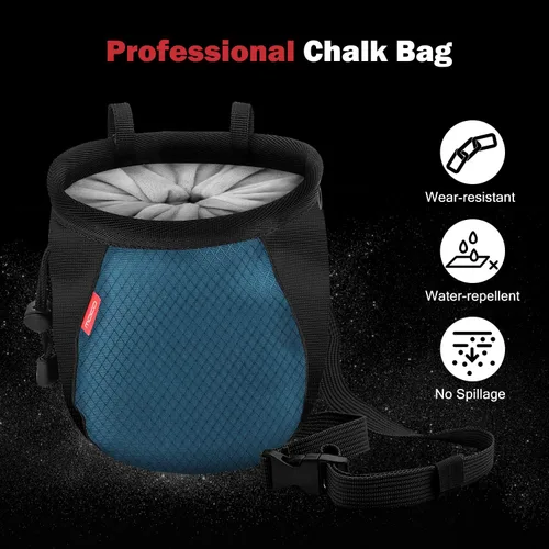 Vista 2 de MoKo Rock Climbing Chalk Bag, Bouldering Chalk Pot Bucket with Adjustable Belt & Carabiner Drawstring Climbing Gear
