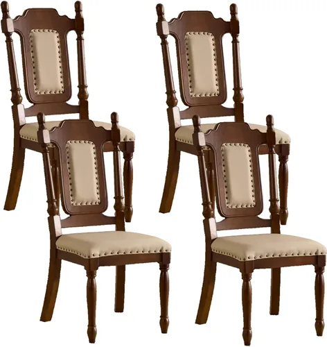 Vista 15 de Wooden Dining Chairs Set of 4, High Back Kitchen Chair, Vintage Dining Room Chairs, Upholstered Armless Chair, for Kitchen, Dining Room, Cafe, Black