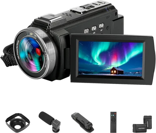 Vista 2 de Videocámara 4K60FPS 48MP Vlogging Cámara para YouTube 3.0" Pantalla táctil 16X Zoom Digital WiFi IR Visión Nocturna con 2 Baterías Micrófono Estéreo