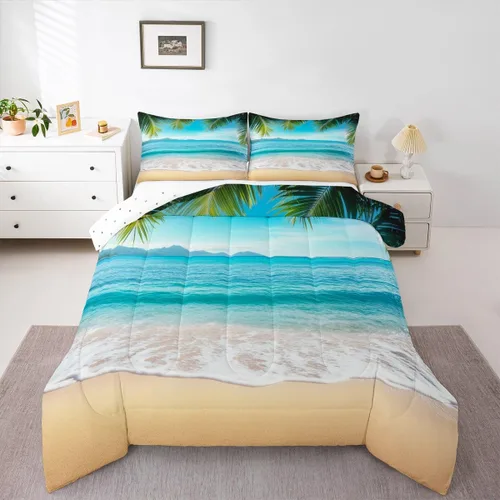 Vista 41 de Erosebridal Juego de edredón con temática de playa, tamaño matrimonial, juego de ropa de cama con estampado de estrellas de mar y conchas marinas