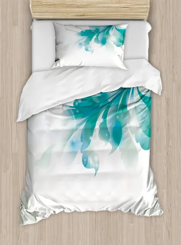Vista 117 de Ambesonne Hawaii - Juego de funda de edredón de verano, palmeras y hojas exóticas de helecho, fondo colorido abstracto, juego de ropa de cama