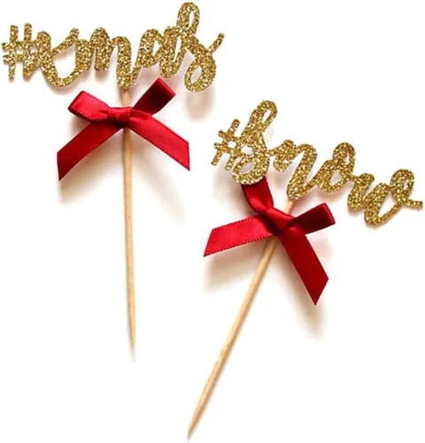 Flairs New York Decoraciones navideñas para tartas, decoraciones de fiesta (paquete de 6 adornos para tartas, cinta roja nieve)