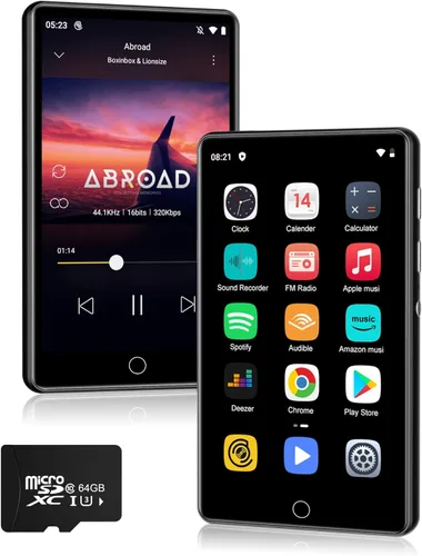 Reproductor de MP3 de 80 GB con Bluetooth y WiFi, reproductor de música SWOFY MP3 y MP4 de 4 pulgadas, pantalla táctil completa HD con Spotify,