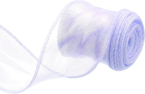 Vista 28 de MECCANIXITY Cinta de Organza Transparente con Alambre Brillante de 2 3/8" de Ancho, Cintas de Gasa Iridiscente Pastel de 3 Yardas Color Beige