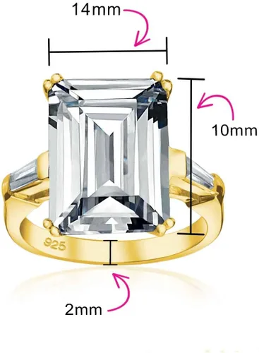 Vista 4 de Anillo de compromiso de plata de ley 925 chapada en oro amarillo de 14 quilates, circonita cúbica AAA, corte esmeralda, estilo Art Deco para mujer