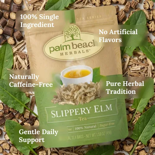 Vista 3 de Palm Beach Medicinal Herbs Té de olmo resbaladizo – Corteza de olmo resbaladiza para apoyo de garganta, digestivo y bienestar – Sin cafeína – Sin