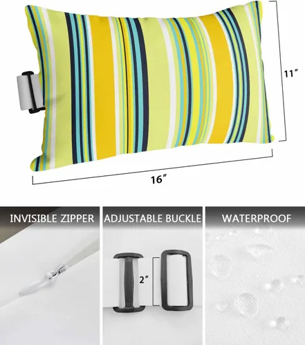 Vista 4 de Fundas de almohada impermeables de rayas azules y amarillas con correa elástica, diseño moderno a rayas