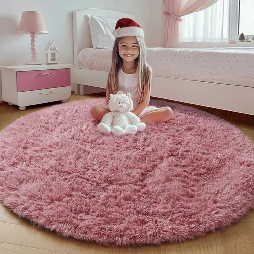 Vista 123 de ONASAR - Alfombra redonda rosa claro de 2 pies, esponjosa, lavable, tapete de gato o perro, suave, afelpada, peluda, tapete circular para dormitorio