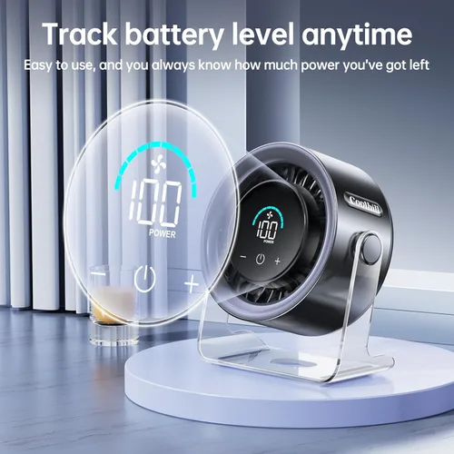 Vista 7 de Ventilador de escritorio USB para dormitorio: Ventilador de mesa silencioso con pantalla digital de 100 velocidades con flujo de aire turbo