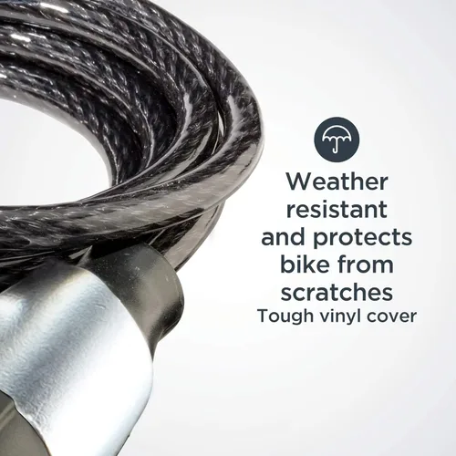 Vista 4 de Schwinn - Candado de cable para bicicleta con llaves, 6 pies x 8 mm, negro, acero duradero, cubierta protectora de vinilo, soporte de transporte
