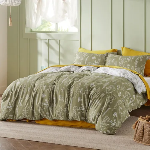 Vista 2 de Bedsure - Juego de edredón de tamaño matrimonial, 3 piezas, bonito, con estampado floral, 1 suave edredón reversible con diseño botánico de flores