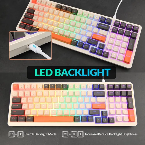 Vista 6 de Rii RK909 Wired Mechanical Gaming Keyboard, Blue Switches, 100 Keys, 20 Modes LED Backlighting,Keyboard for PC GamersMacWindowsChromeLinux