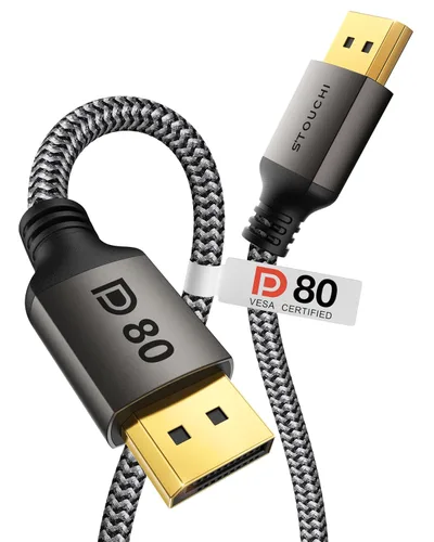 Vista 11 de Stouchi Cable DisplayPort 2.1 de 6.5 pies, cable DP 80Gbps [16K@60Hz, 8K@120Hz, 4K@240Hz, 1080P@360Hz] HDR, HDCP, DSC 1.2a, FreeSync G-Sync, cable