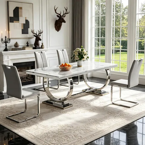 Vista 69 de 5 Piece Black Marble Dining Table Set for 4, Modern Faux Marble Kitchen Dining Room Tables with 4 Leather Chairs Set, 68.11" Luxury Rectangular