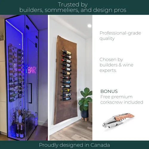 Vista 7 de TheRackCo. Wall Series - Estante para botellas de vino de doble marco (6 botellas) + sacacorchos con abrebotellas de vino gratis