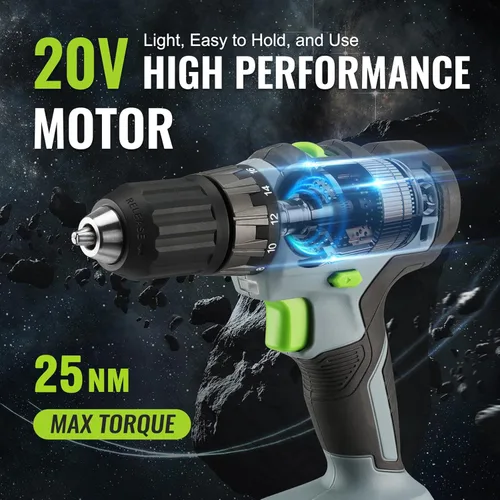 Vista 2 de WORKPRO - Kit de taladro/atornillador inalámbrico de 20 V, portabrocas sin llave de 3/8 pulg., batería de iones de litio de 2.0 Ah, cargador de Verde