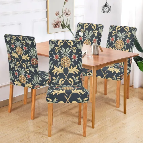 Vista 6 de Retro Pineapple Pattern Yellow Dark Blue Decorative Chair Protectors for Festivals (Easter, Graduation, etc.) Removable Stool Covers fundas