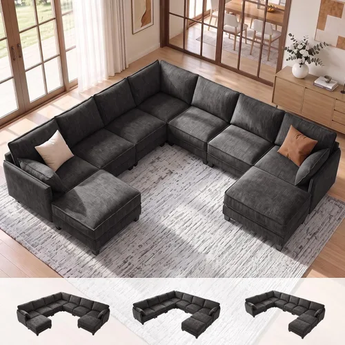 Vista 16 de Sofá modular en forma de U, sofá de nube de 116" para sala de estar Gris-oscuro