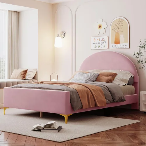 Vista 30 de Cama de plataforma tapizada de tamaño individual con cabecero en forma de oso y rayas de luz incrustadas, bonito marco de cama de plataforma