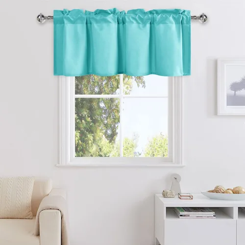 DWCN Cortinas de Cenefa para Sala de Estar, Cocina, Baño/Sótano - Aqua Sólido, 1 Panel, 42 x 12 Pulgadas, Oscurecimiento de Habitación